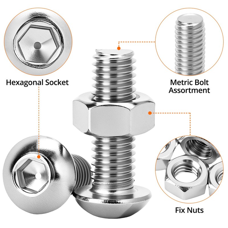 QWORK® 80Pcs M8 Bolts and Nuts Set, 304 Stainless Steel,
