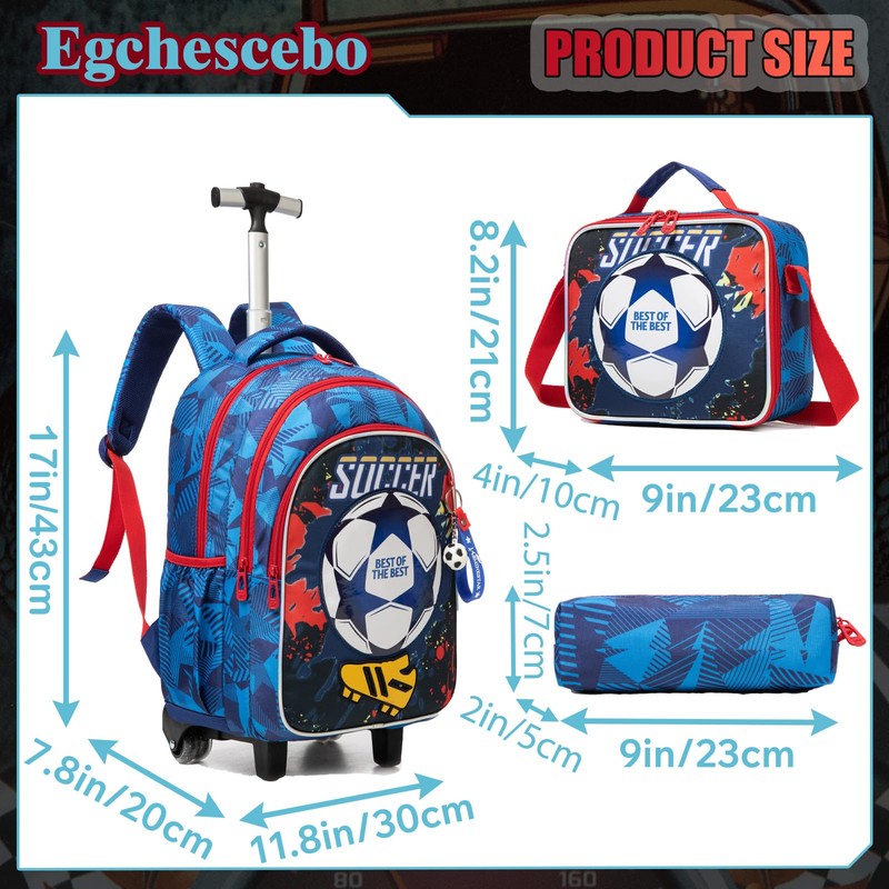 Kids Rolling Football Backpack for Boys Trolley Suitcases Luggage Travel