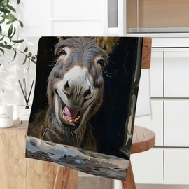 Zeleda Farmhouse Donkey Hand Towel for Bathroom 2 Pack, Soft Microfiber Face Towels for Bath, Kitchen, Spa, and Gym, Decorative Absorbent Polyester Towels, Perfect for Home or Hotel Decor 14x28 in