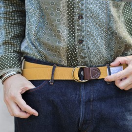 Gevard Tochigi Leather, Double Ring, Stretch Belt, Made in Japan, Stretchable Material, Men's, Women's, Plain, GI Belt, Casual, Fabric Belt, yellow (mustard)