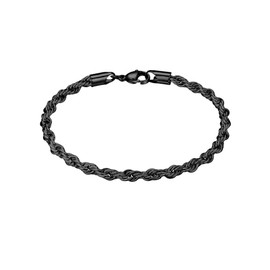 True Rebels Men's Bracelet Stainless Steel Black Cord Bracelet, Stainless Steel, No Gemstone
