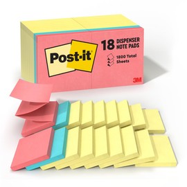 Post-it Pop-up Notes, 18 Sticky Note Pads, 3 x 3 in., School Supplies, Office Products, Accordion Sticky Notes Work with Pop-Up Note Dispenser, Assorted Colors