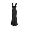 CIDER Solid Ruched U-Neckline Ruffle Maxi Dress: Black, L