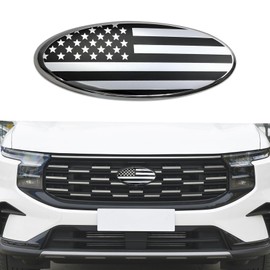 Rebvugr Front Grille American Flag Emblem for Ford, Tailgate Emblem, Aluminum Oval Overlay Front Grill Rear Tailgate American Flag Decal Badge, 9 Inch Emblem Fit for F150 F250 F350 (Silver/Flag)