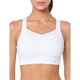 Yvette Women's Sports Bra Strong Hold with Hook and Eye Large Sizes Running Fitness Bra, White