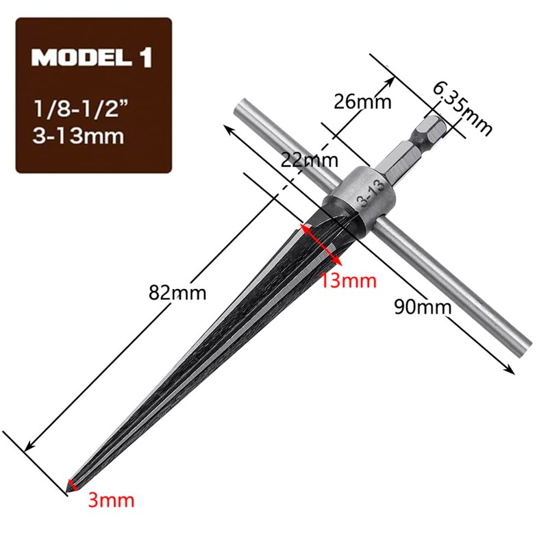 Bestgel 2pcs Tapered Reamer, Straight Flute T Shape Hand Tapered