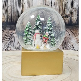 Christmas Snow Globe Winter Mood Snowman Stands with Child on Sleigh Base Colour Gold 100 mm Wide 120 mm High Charming Shake Ball Christmas Decoration 20238