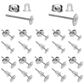 TOAOB 500pcs Earring Posts Stainless Steel 4mm 6mm Flat Pad Earring Studs and Butterfly Earring Backs and Rubber Safety Earring Backs for Jewelry Making Findings