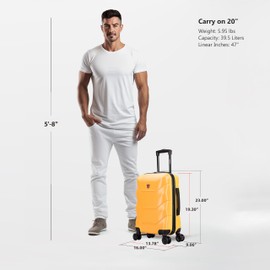 DUKAP ZONIX Luggage with Spinner Wheels | Durable Lightweight Hardshell Suitcase, Spacious Travel Bag with Handle and Trolley | 20-Inch Carry On Small Luggage | Mustard