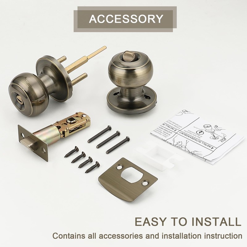 Probrico Antique Brass Door Knobs,Bedroom Door Locks, Privacy Door Handles