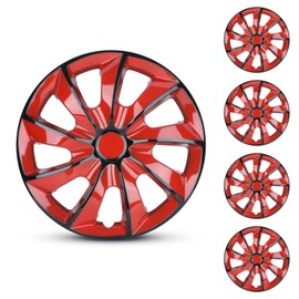 AUTOWIKI 17 Inches Wheel Rim Cover Hubcaps Set of 4,Redesign Hub Cap Cover Replacement,Car Truck SUV Hub Accessories, Black & Red Lacquer