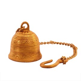 Purpledip Beautiful Brass Hanging Bell With Unique Sculpting: For Home Temple, Door, Hallway, Porch Or Balcony; Memorable Décor Gift (11046)