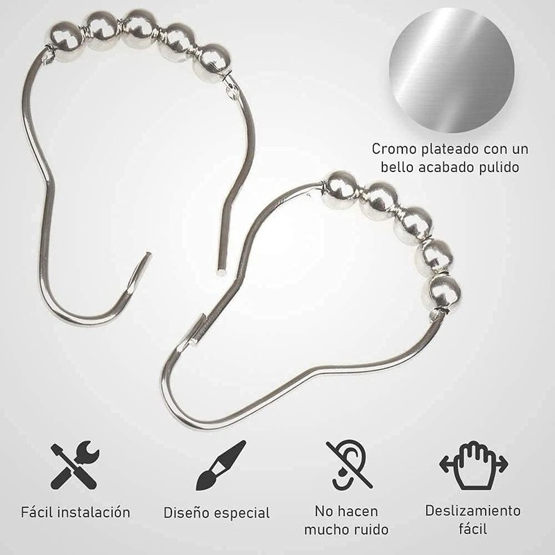 Mebix TRD Cortina de Baño 200x200cm Impermeable, Antimoho con 12