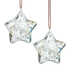 H&D HYALINE & DORA 2 Pcs 2" Crystal Sun Catcher Prisms for Windows Star Chandelier Crystals Clear Hanging Crystals for Patio,Chandelier,Garden Decoration