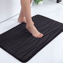 Buganda Memory Foam Bathroom Rug Mat, Ultra Soft Cozy Velvet Bath Rugs, Non-Slip Absorbent Bath Mat, Machine Washable Bathroom Mat for Bathroom Floor, Shower and Bathtub (17''x24'', Black)