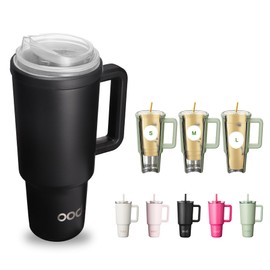 OOD OniVerso 40 oz Stainless Steel Insulated Tumbler with Handle and Straw, Coffee Holder Insulator for Cold Drinks, Cup Holder Friendly, Gifts for Women Men Him Her, City Night (Black)