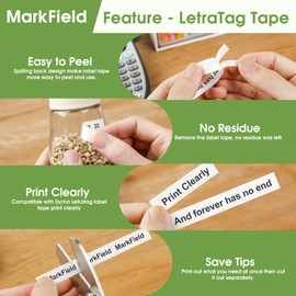 MarkField Compatible Label Tape, Replacement for Dymo Letratag Label Tape, 12 mm x 4 m