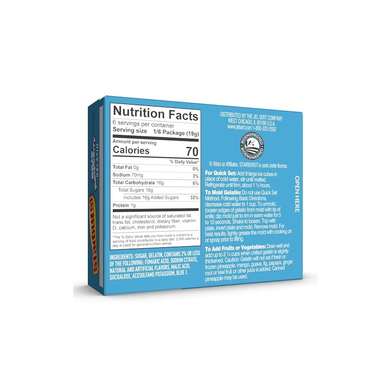 Starburst Gelatin, Blue Raspberry, 3.93 OZ, 6 CT (Pack of