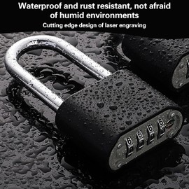 Combination Padlock Thick Long Shackle Weatherproof Outdoor Heavy Duty Padlocks with 4 Digit Code High Security Padlock for School,Gym,Gate,Shed(Black)