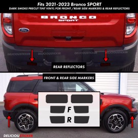 Deliciousticker For 21-25 Ford Bronco Sport Front Rear Side Markers SMOKE Tint Overlay Decals