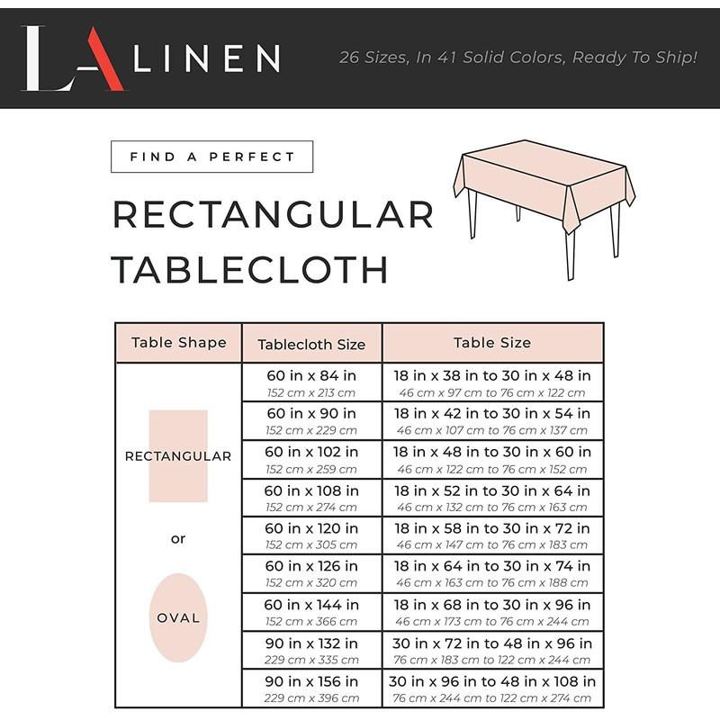 LA Linen Polyester Poplin Washable Rectangular Tablecloth, Stain and Wrinkle
