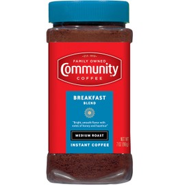 Community Coffee Breakfast Blend Medium Roast Premium Instant 7 Oz Jar (4 Pack), Medium Full Body Smooth Bright Taste, 100% Select Arabica Coffee Beans