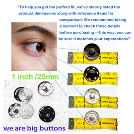 JOSDIOX Large Snaps for Sewing Big Sew on Snap Large Buttons 12 Sets Big Metal Snap Fastener Buttons Press Button for Sewing Clothing Silvery and Black (Large Size 0.98IN /25mm)