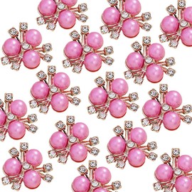 30PCS 21mm Flower Pearl Glass Rhinestone Shiny Crystals Gems Jewelry Stones, Flatback Gemstone for Crafts Clothes Hair DIY Wedding Making Decoration Accessories(12 Light Rose Pearl)