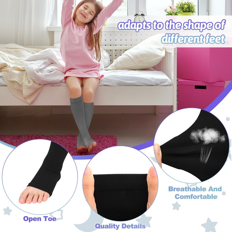 Shinymoon 4 Pairs Kids Open Toe Compression Socks 15-20 Mmhg