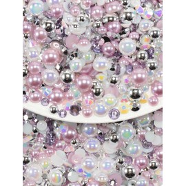 Rhinova 100g Mix Pearls and Rhinestones for Crafting, Sizes Range 3mm-10mm Pearl Beads for Bedazzler Rhinestones for Bedazzling Pearls for Crafting Sock Charms Nail Shoe Mugs (Lavender Purple Mix)