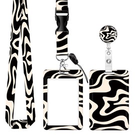 ID Badge Holder with Retractable Badge Reel Clip and Lanyard, Cute Card Name Tag Lanyard Vertical ID Protector Bage Clips for Nurse Doctor Teacher Student (Beige)