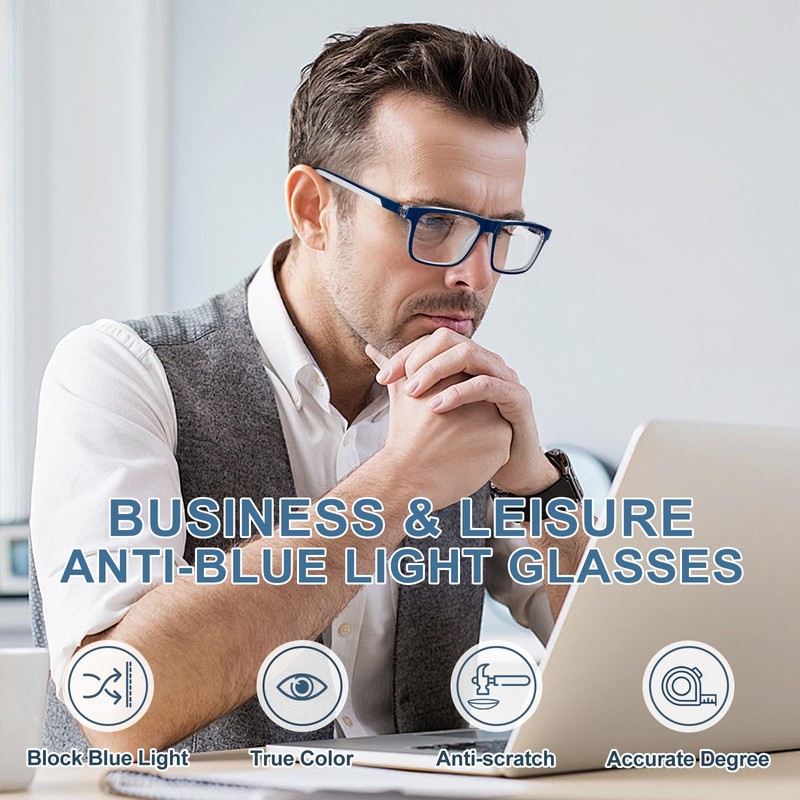 Missfive Premium Reading Glasses for Men, 4 Pack Unbreakable Blue