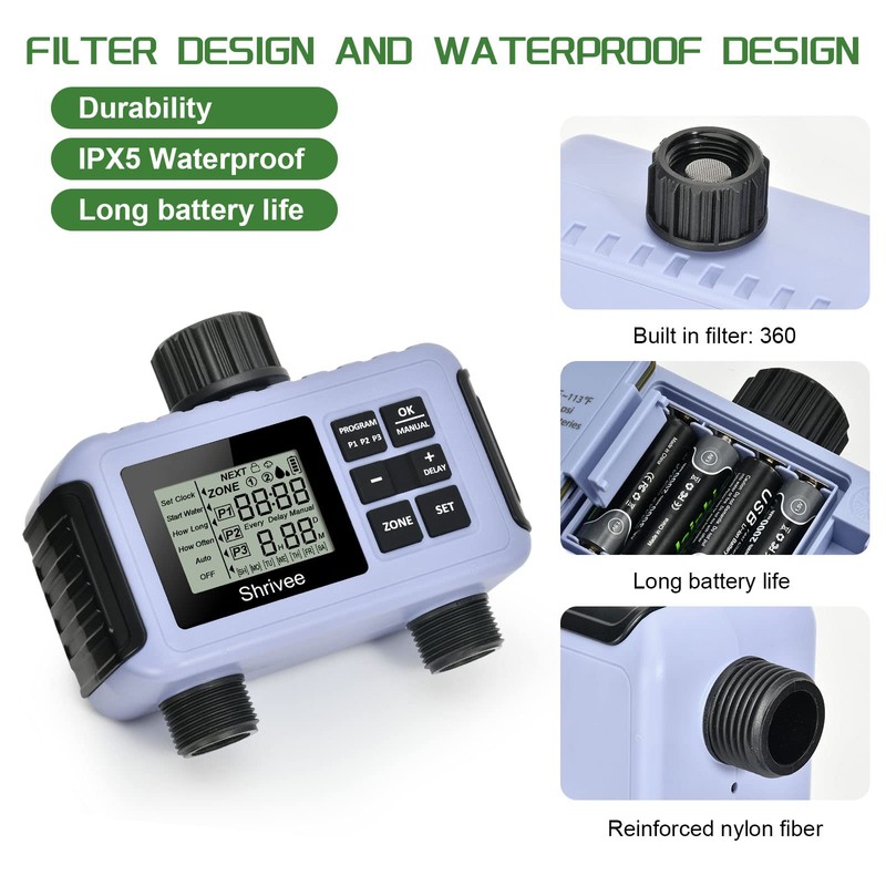 Shrivee Irrigation Computer 2 Outputs, Automatic/Manual Irrigation Control, Garden Watering