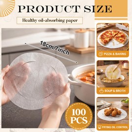 Epakh Oil Absorption Sheets for Soup, 100 Pcs 7in Round Food Grade Edible Paper, Oil Blotting & Absorbing Sheets for Cooking, Grease Skimmer for Broth, Hot Pot, Frying