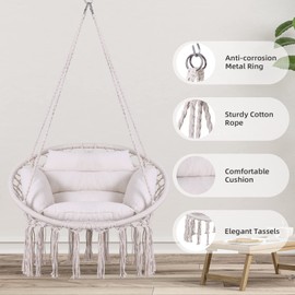 Goutime Hammock Chair, Macrame Hanging Swing Chairs with Hardware Kit,Adult Boho Swings for Outside,Patio,Balcony,Bedroom (Pink (Pillows are not Included))