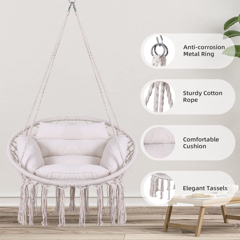 Goutime Hammock Chair, Macrame Hanging Swing Chairs with Hardware Kit,Adult