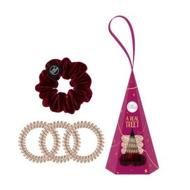 Invisibobble Xmas Tree Set Original Time to Shine Bronze me Pretty, 3pcs & Hairlovetech Sprunchie in Red Color, 1pc