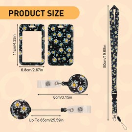 X-BLTU ID Card Holder with Strap, Badge Holder with Retractable Badge Reel and Lanyard Strap, Daisy Lanyard Strap with Card Holder, ID for Women, Nurse, Students (Lanyard-Flower 2)