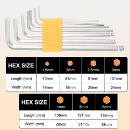 HARFINGTON 7pcs Ball End Hex Key Wrench Set 1.5/2/2.5/3/4/5/6mm 45# Steel Long Arm L-Shape Hexagon Metric Wrenches Repairing Tool for Home DIY Bike Motorcycle Repair