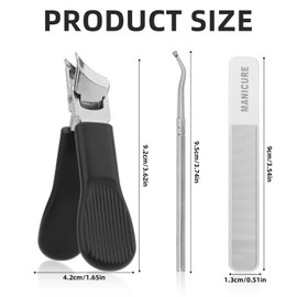 Eagle Beak Beveled Nail Clippers, Wide Jaw Anti-Splash Slanted Nail Clipper Set Long Handle Sharp Curved Blade for Thick/Ingrown Toenails Seniors Precision Care(Black)