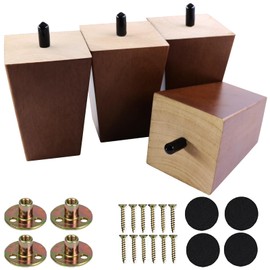 Santoy 4 Inch Solid Wood Furniture Legs Pack of 4 – Brown Square Sofa Leg Mid-Century Modern Replacement Feet for Armchair, Recliner, Couch, Coffee Table, Cabinet, Chair and Dresser