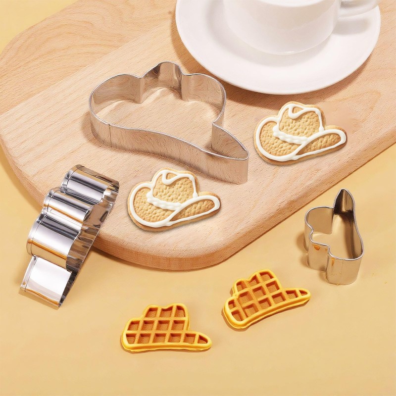 2pcs Cowboy Cookie Cutter, Stainless Steel Cowboy Boot & Western