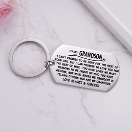 To My Grandson Keychain, Gift for Grandson from Grandma Grandpa, Special Dog Tag Keychain Gifts for Birthday Graduation Holiday Christmas