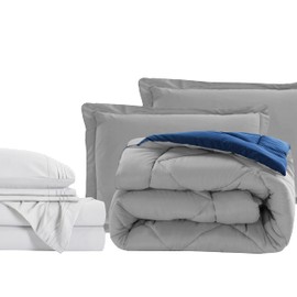 Elegant Comfort 7-Piece Bed-in-a-Bag Comforter & Sheet Set - Luxury 1500 Thread Count Full Size, Super Cozy, Wrinkle and Stain Resistant - Silver/Navy