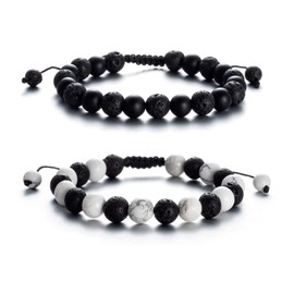 Softones 8MM Lava Rock Aromatherapy Anxiety Essential Black and White Intervals Beads Bracelet for Men Women, Friendship Couples Bracelets Gifts