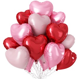 Pastel Pink Red Heart Ballloons,18 Inch Light Pink Foil Mylar Love Heart Shaped Balloons for Women Girl Valentines Day Birthday Wedding Engagement Anniversary Party Graduation Baby Shower Decorations