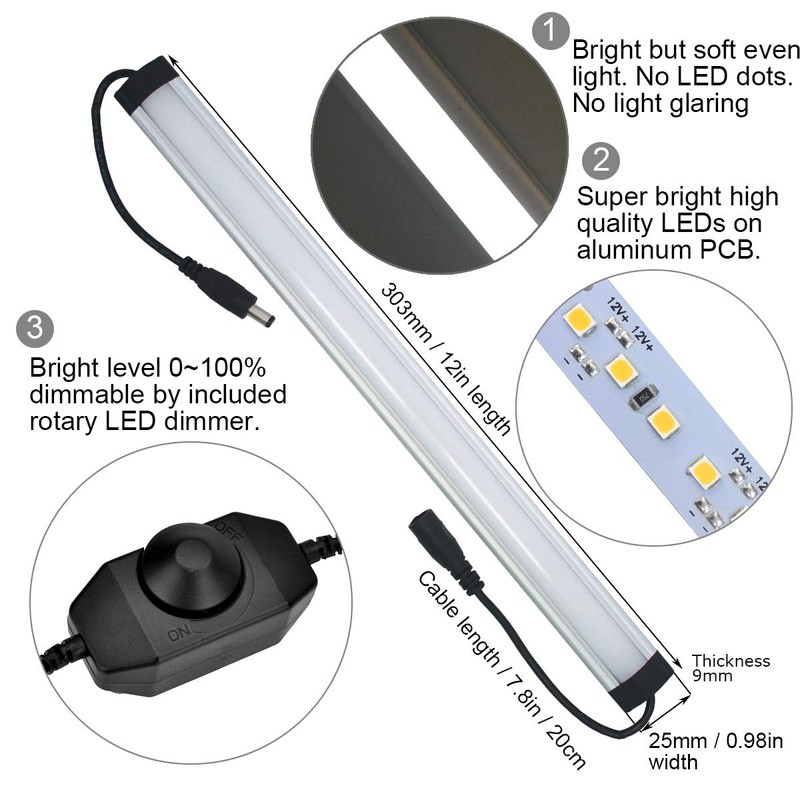 Litever Kitchen Under Cabinet LED Lighting Kits,3 PCS 1 Feet