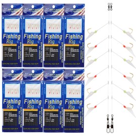 Fishing Bait Rigs Saltwater-8 Packs Fishing Lures Bait Rig with Real Fish Skin Glow Beads Sharp Hooks Swivels Surf Fishing Rigs Sea Bass Cod Herring Hook Rig Size 4 6 8(A6)
