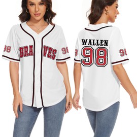 98 Baseball Jersey Women Country Vintage Music Shirts Graphic Fan Tshirt Short Sleeve Tops L White