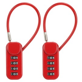 PATIKIL 2 Pack 4 Digit Combination Lock, Helmet Padlock Cable Lock Gym Locker Lock with 0.44Ft Flexible Security Steel Lock Wire for Bike Locker Travel Luggage, Red